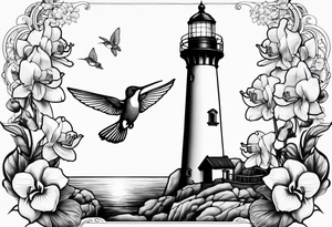 Lighthouse and an anchor and orchids and a hummingbird tattoo idea