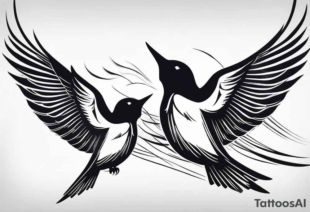 Design a forearm tattoo featuring a minimalist swallows in flight, symbolizing freedom and new beginnings tattoo idea