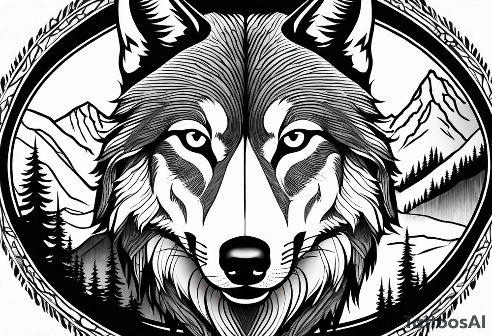Mountains, wolf eyes underneath tattoo idea