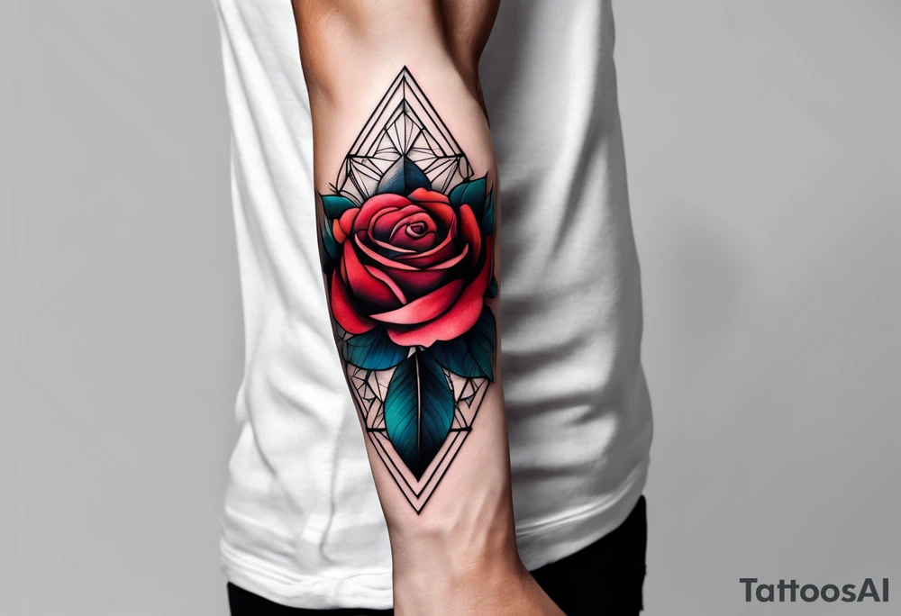forearm tattoo, geometric rose, subtle, men, tattoo idea
