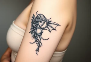 beautiful woman Who is half a angel and half demon tattoo idea