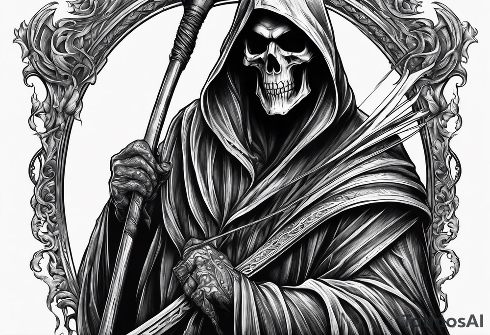 Scary reaper with a long scythe tattoo idea