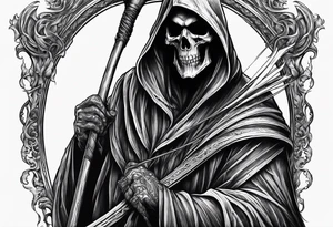 Scary reaper with a long scythe tattoo idea
