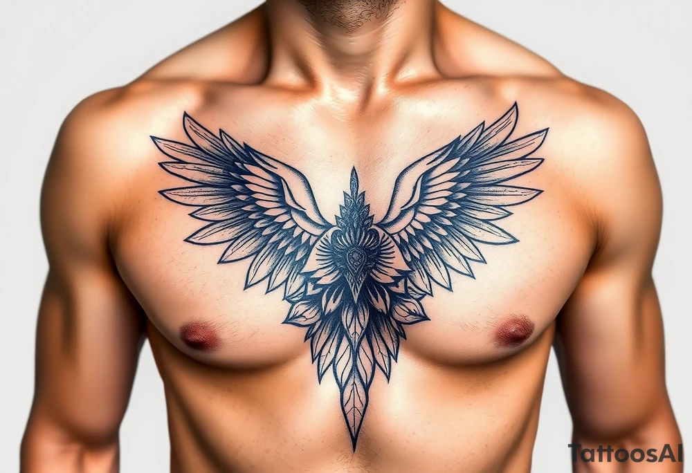 Indian chest color male left peck tattoo idea