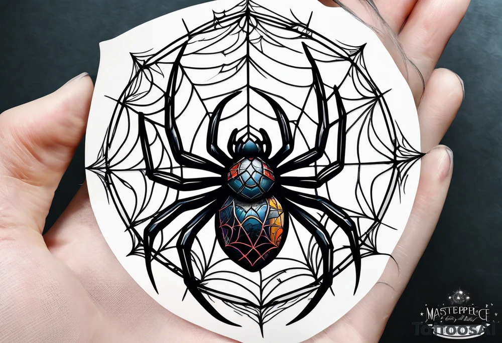 spider with web hangin down moon tattoo idea