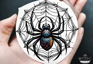 spider with web hangin down moon tattoo idea
