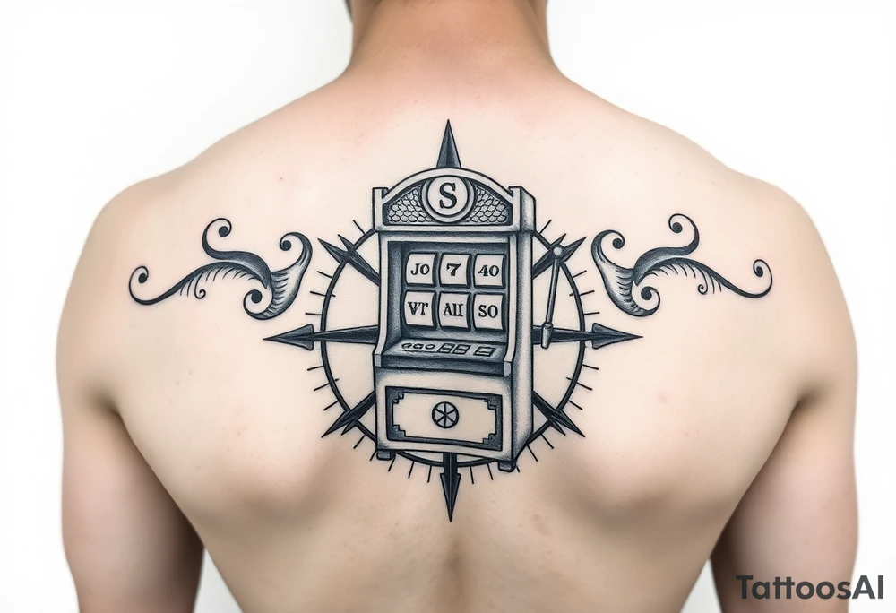 Slot machine inside a compass tattoo idea