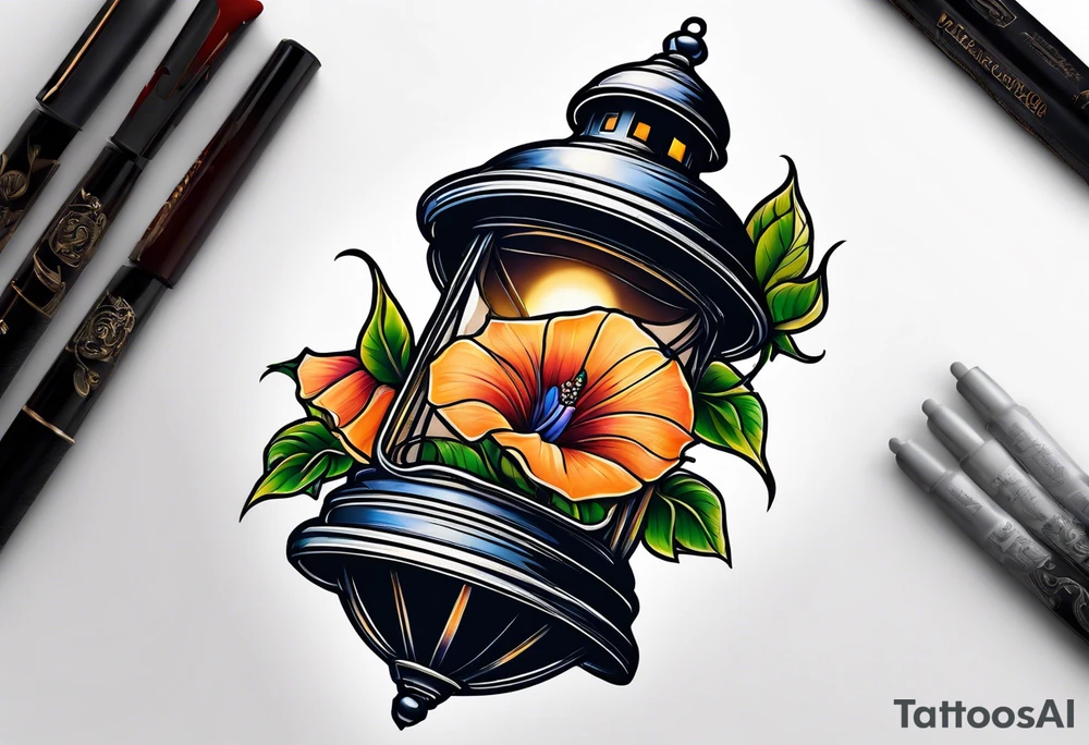 Lantern with Morning Glories tattoo idea