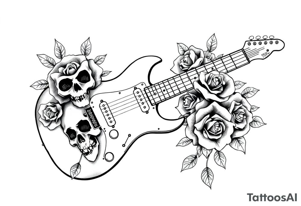 Electric guitar with lots skulls and roses tattoo idea