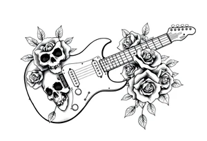 Electric guitar with lots skulls and roses tattoo idea