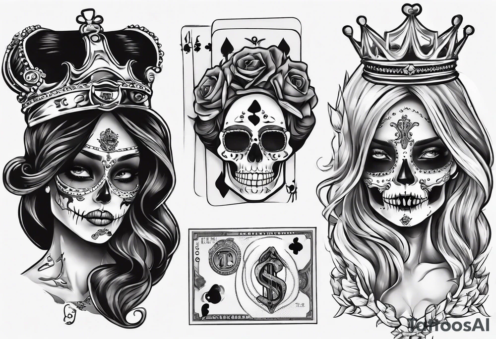 santa la muerta with money and crown
on the card tattoo idea