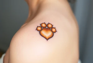 A hyper-realistic dog paw forming a heart, with fine fur details and warm shades of golden brown, caramel, and soft beige for a lifelike effect tattoo idea