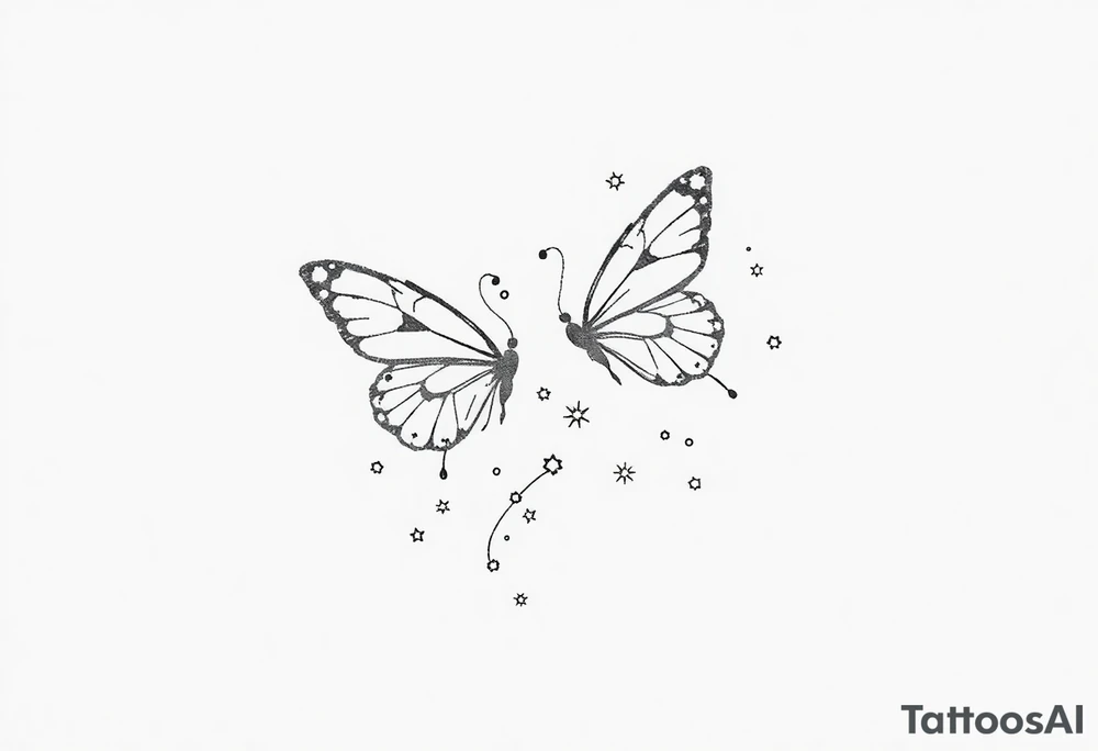 Basic outline of butterflies with lots of sparkles and some bubbles tattoo idea