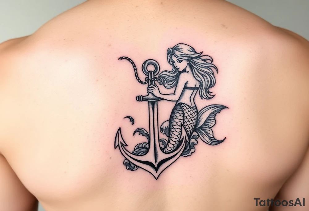 mermaid and waves with an anchor tattoo idea