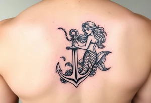 mermaid and waves with an anchor tattoo idea