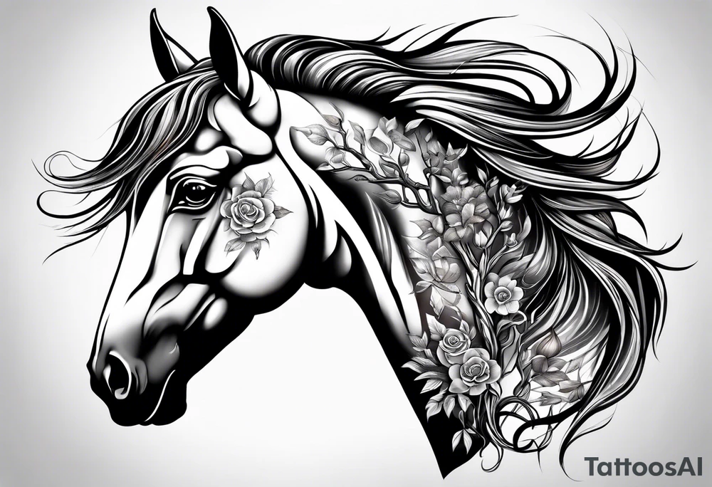Realistic Horse and Yggdrasil tattoo idea