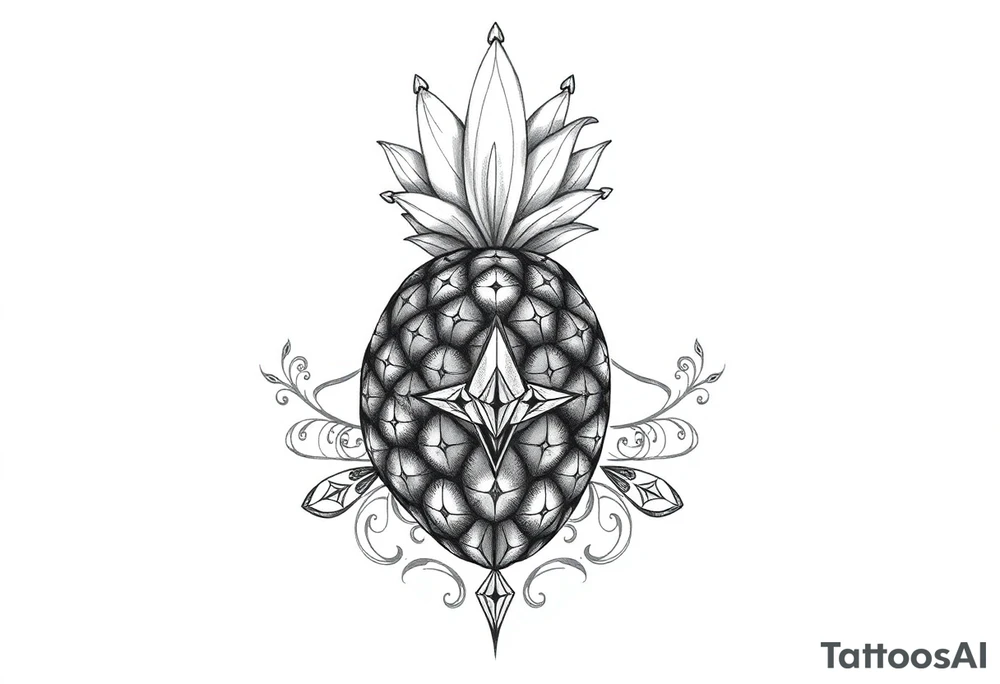 Pineapple, diamonds, crown, Design to be around vagina and anus inline with each other tattoo idea