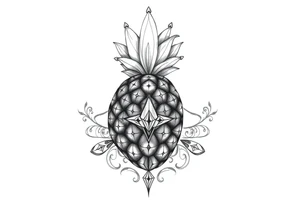 Pineapple, diamonds, crown, Design to be around vagina and anus inline with each other tattoo idea