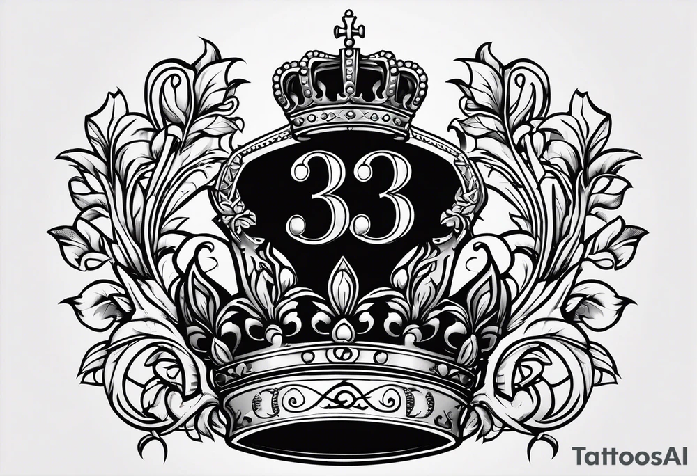 The numbers 334 in olde English font with a kings crown next to it tattoo idea