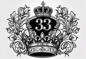 The numbers 334 in olde English font with a kings crown next to it tattoo idea