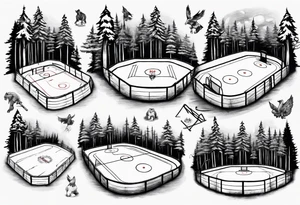 Outdoor hockey rink in the woods tattoo idea