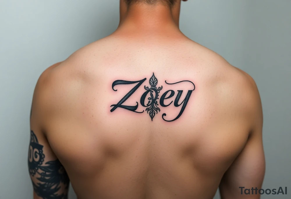Arm tattoo for men with the name Zoey tattoo idea