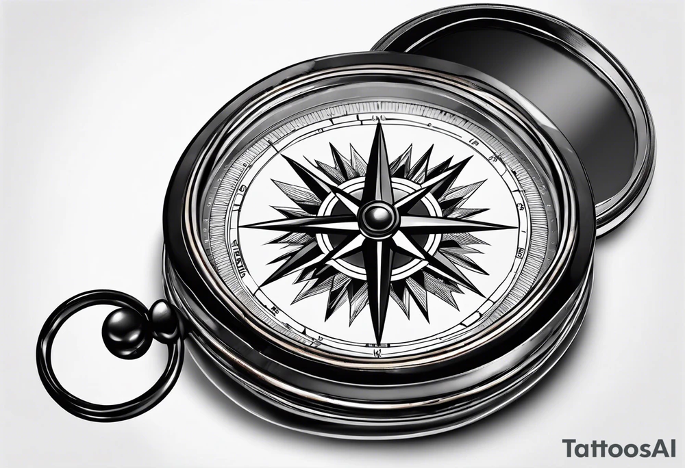 old simple pocket compass opened with both halves showing tattoo idea