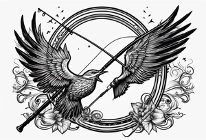 fishing pole and hook with halo and wings tattoo idea