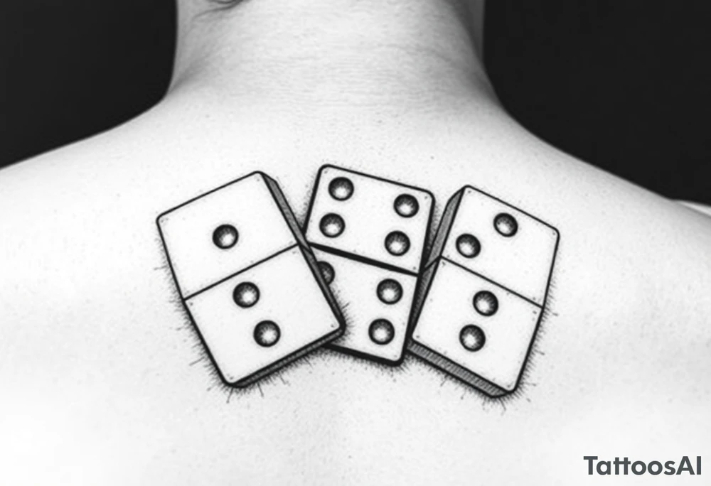 Three realistic domino tiles falling onto each other , showing the pips 8, 7, and 6. tattoo idea