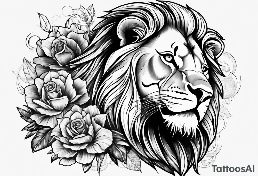 sketch power and lion and number 4 tattoo idea