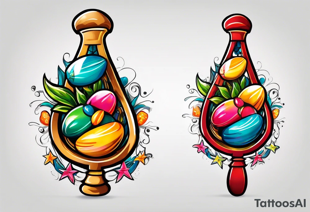 2 colorfull swinging maracas with cuban star tattoo idea