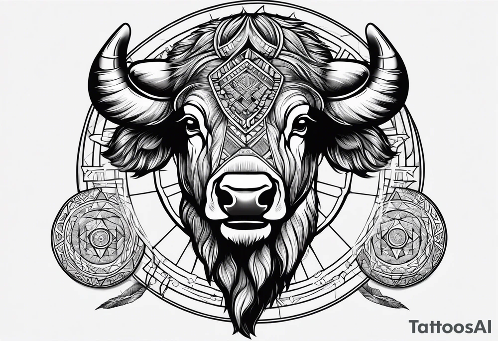 bison with medicine wheel drum tattoo idea