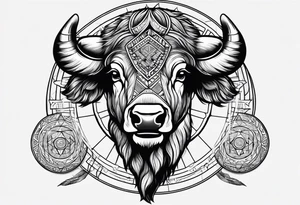 bison with medicine wheel drum tattoo idea