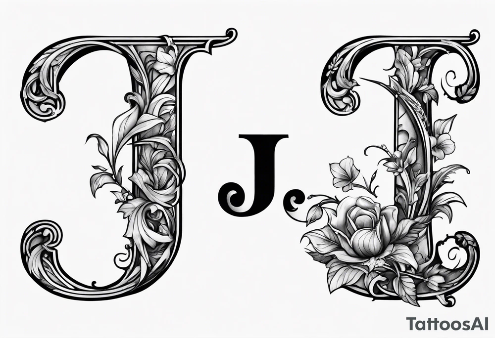 Capital letter j with vines and small flowers around it tattoo idea