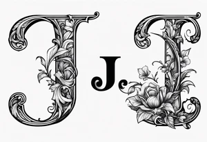 Capital letter j with vines and small flowers around it tattoo idea