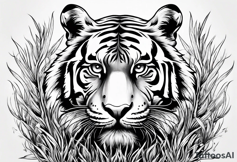 hungry tiger hiding in the grass tattoo idea