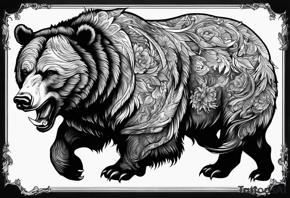 I want a sleeve tattoo design combining a bear fighting a bull tattoo idea