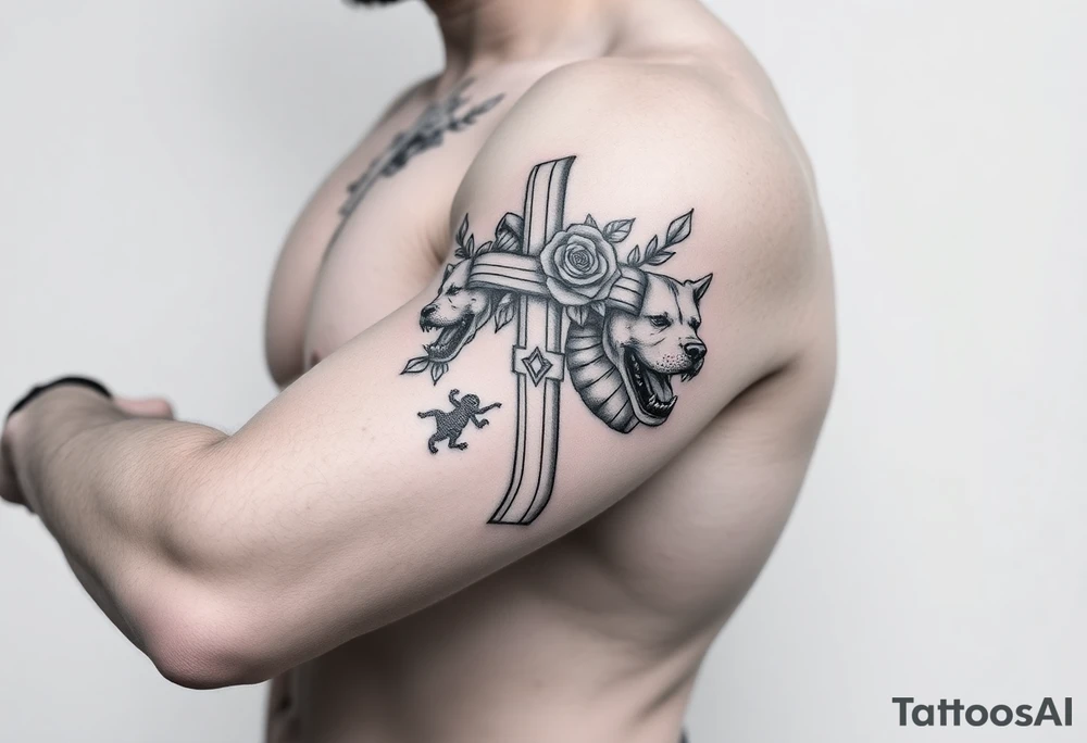 crosses with roses, bulldogs, paw print, dinosaur tattoo idea