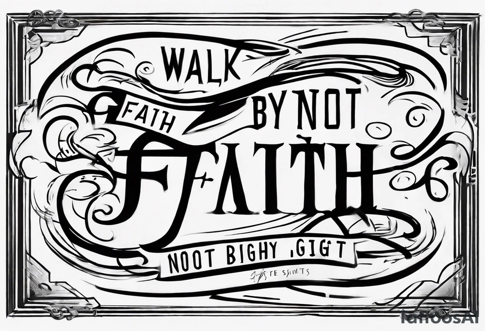 “walk by faith, not by sight” stairwell wrapping around the quote. This design captures the essence of the journey guided by faith. tattoo idea