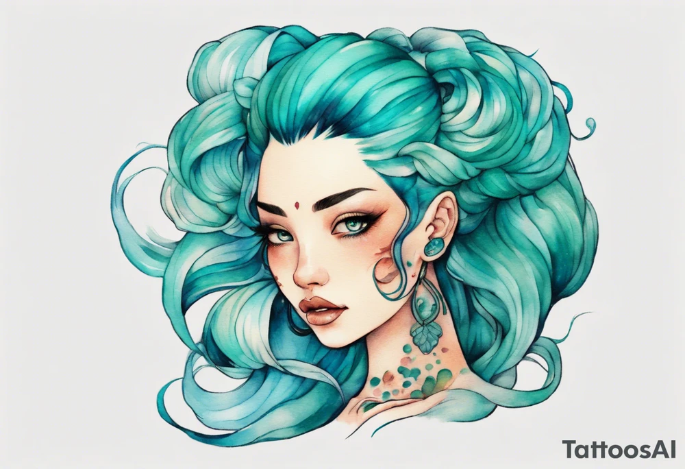 A beautiful namia with turquois scales and teal hair. tattoo idea