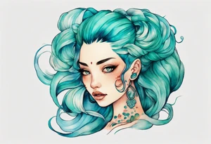 A beautiful namia with turquois scales and teal hair. tattoo idea