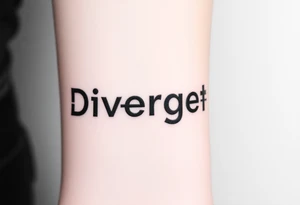 The word "Divergent" written in futuristic metallic font, with a glitch effect to symbolize breaking systems tattoo idea