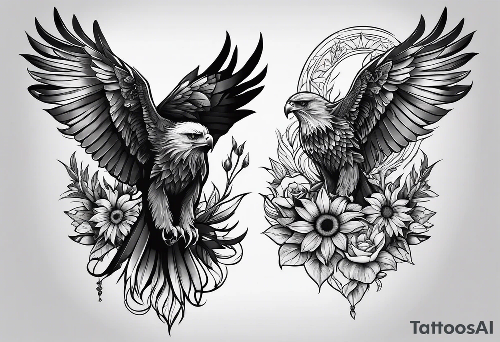 Small inside arm tattoo. Black kite (Daya's name), nature (trees/flowers), rock/metal vibe, small sunflower. tattoo idea