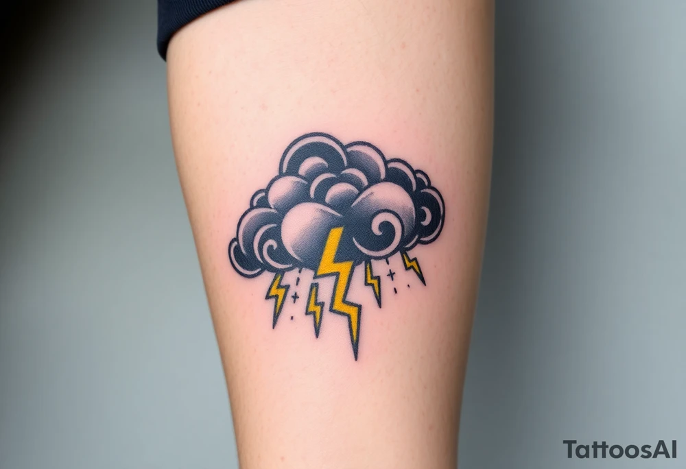 Black dark menacing storm clouds with creepy yellow lightning bolts tattoo idea