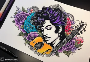 Tattoo honoring the musician Prince that also incorporates Pride colors. No symbols, and no faces. tattoo idea