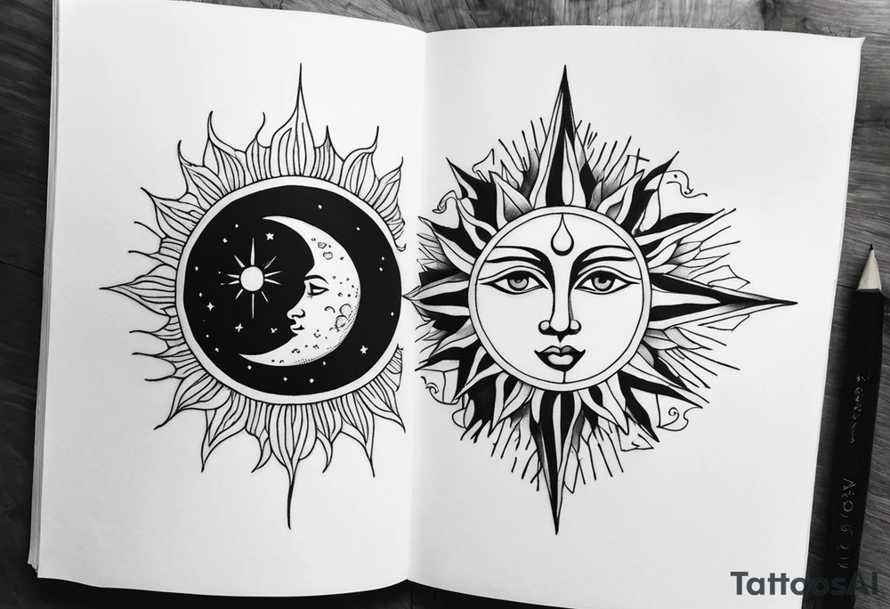 A eye, the moon on the right side, the sun on the left side tattoo idea