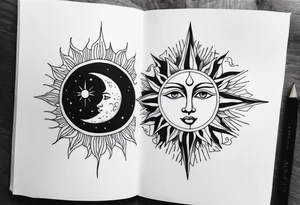 A eye, the moon on the right side, the sun on the left side tattoo idea
