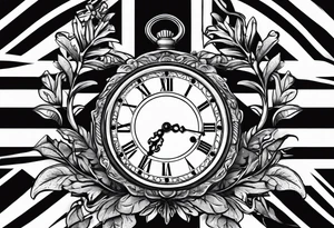 union jack key leaves clock tattoo idea