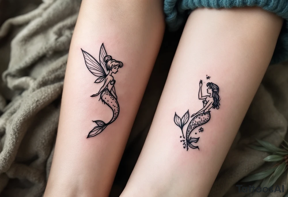 tinkerbell and the little mermaid tattoo idea