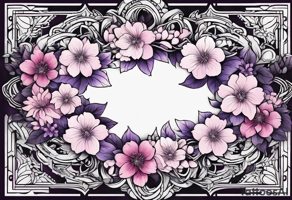 Flower wreath cherry blossoms pinks and purples tattoo idea Flower wreath cherry blossoms pinks and purples tattoo idea